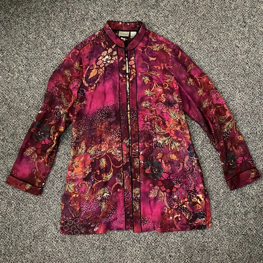 Chico's Floral Asian Silk Blouse